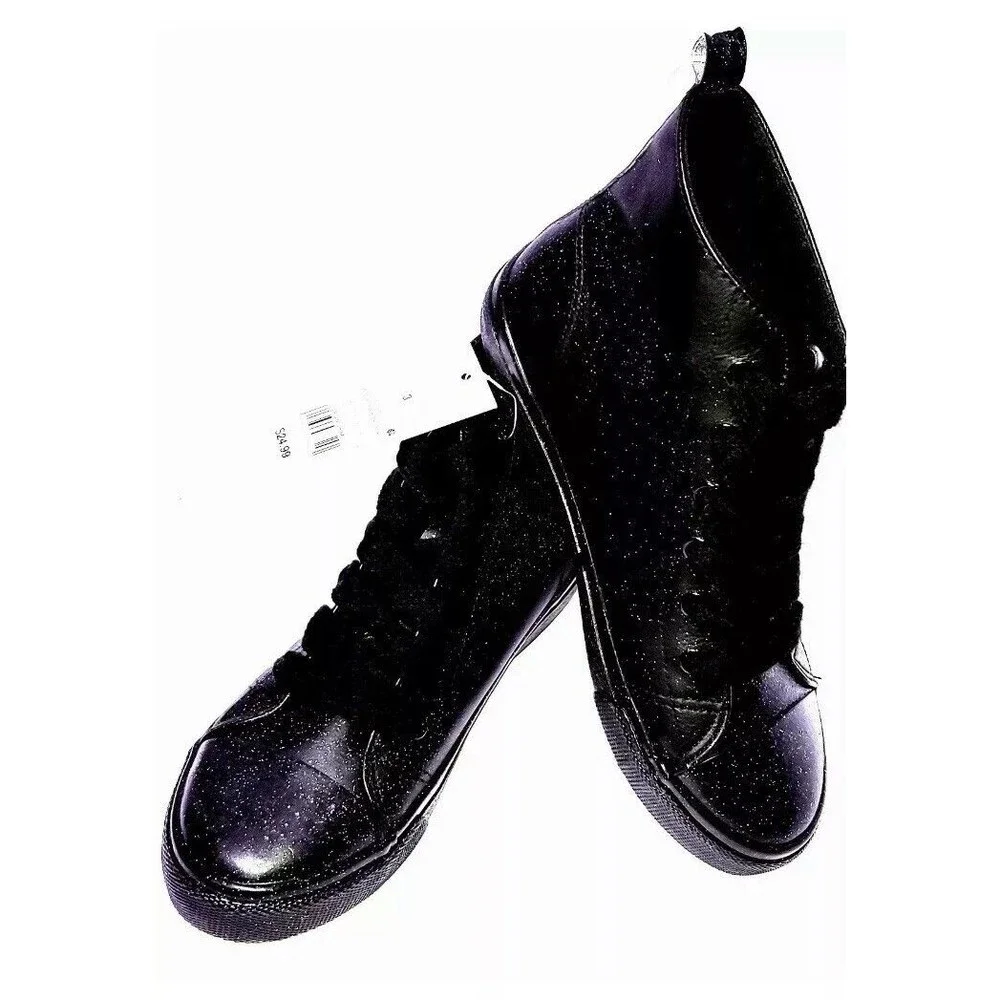 New big Girl PURPLE GLITTER Black High Top Sneakers size 3 Shoes Cat & Jack Boot